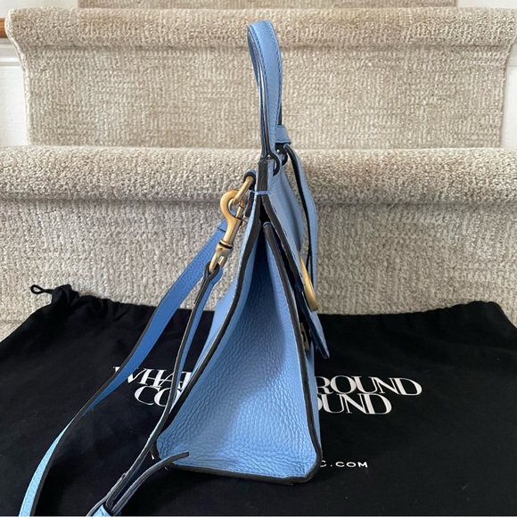 Gucci Marmont Top Handle Blue Pebbled Calfskin Leather Crossbody Satchel Handbag - Picture 3 of 10